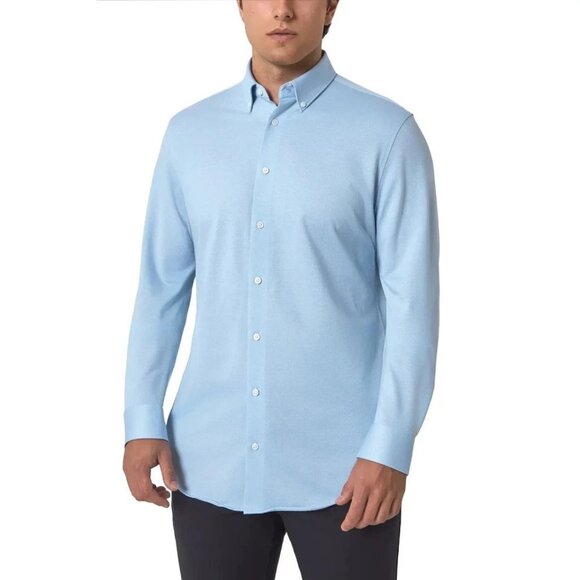 NEW Modern Ambition Men's S Standard-Fit Knit Button-Down Shirt In Light Blue - Picture 1 of 11